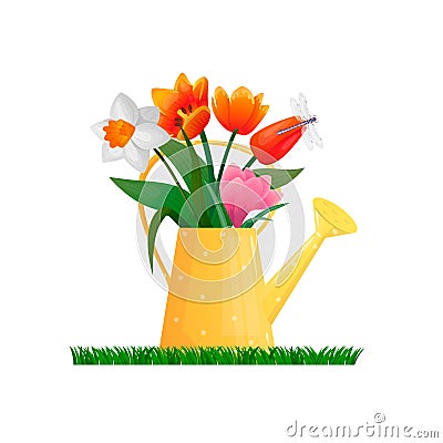 illustration with a decorative garden watering can Vector Illustration