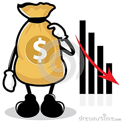 Illustration of Decreased Profits with Money Bag Character Vector Illustration