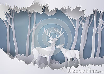 illustration of deers in the forest Vector Illustration