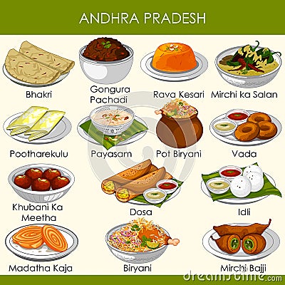 Illustration of delicious traditional food of Andhra Pradesh India Vector Illustration