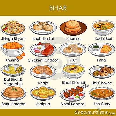 Illustration of delicious traditional food of Bihar India Vector Illustration