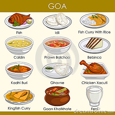 Illustration of delicious traditional food of Goa India Vector Illustration