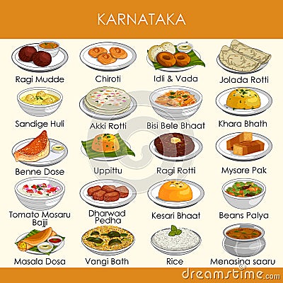 Illustration of delicious traditional food of Karnataka India Vector Illustration
