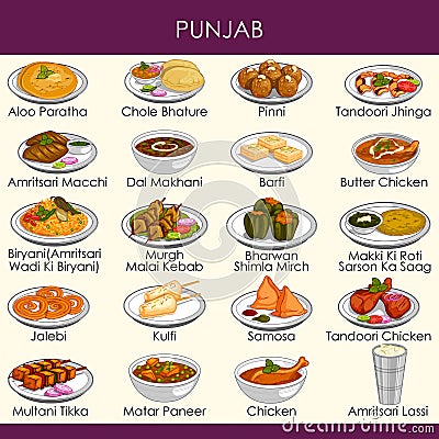 Illustration of delicious traditional food of Punjab India Vector Illustration