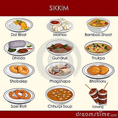 Illustration of delicious traditional food of Sikkim India Vector Illustration