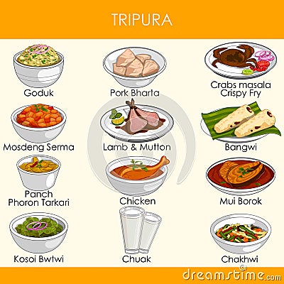 Illustration of delicious traditional food of Tripura India Vector Illustration