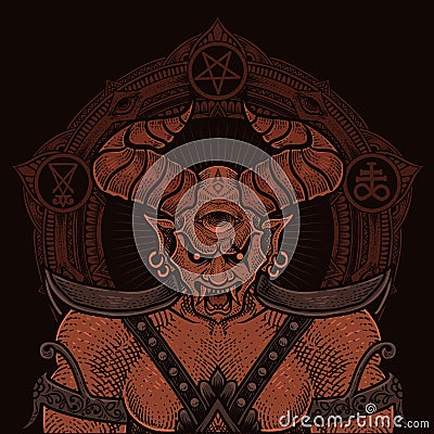 illustration demon with circle mandala Vector Illustration