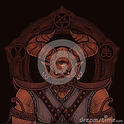 illustration demon with circle mandala Vector Illustration