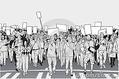 Illustration of demonstrating crowd in peaceful march Vector Illustration