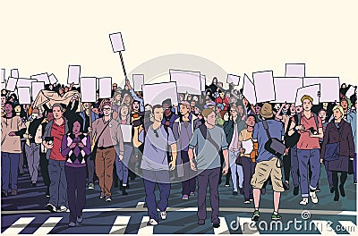 Illustration of demonstrating crowd in peaceful march Stock Photo