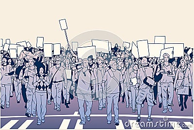 Illustration of demonstrating crowd in peaceful march Vector Illustration