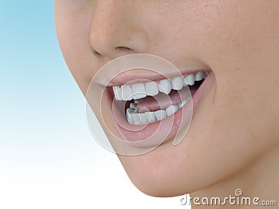 Illustration of dental care. Perfect teeth. Close-up of beautiful and healthy woman smile. 3d render Stock Photo