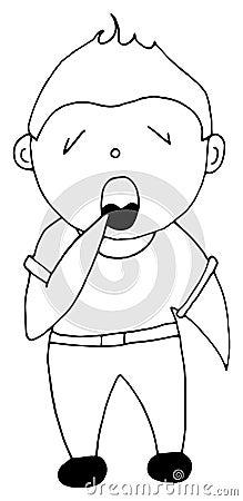 Illustration depicting a boy letting out a big yawn while stretching. In a striped shirt Vector Illustration