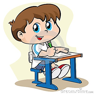 Illustration depicting a child holding a pencil and writing on a sheet Vector Illustration