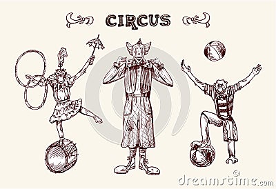 Clown and monkeys Vector Illustration