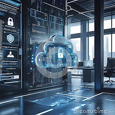Illustration depicting strategies for safeguarding data stored in the cloud, emphasizing security measures and best practices.AI g Stock Photo