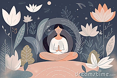 illustration practicing meditation or mindfulness for mental and emotional well-being Generative AI Cartoon Illustration