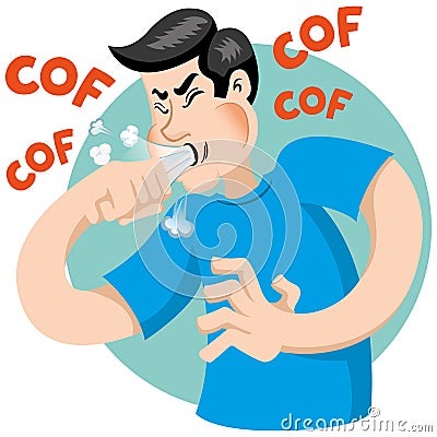 Illustration depicts a character Bob Caucasian man with cough symptoms Vector Illustration
