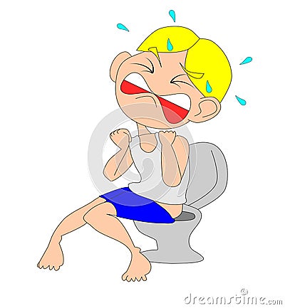 The illustration depicts a man with constipation. Stock Photo