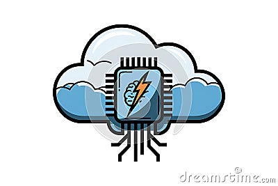 Cloud Computing and Artificial Intelligence Integration Cartoon Illustration