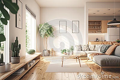 The illustration depicts a modern, well-lit apartment generated by Ai Cartoon Illustration