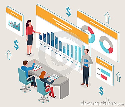 Isometric vector illustration of annual analytical report Vector Illustration