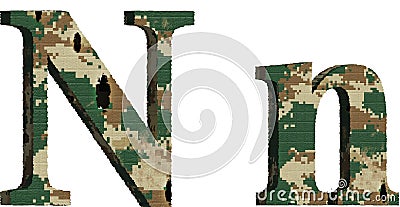 alphabet letter n uppercase and lowercase, abstract military camouflage texture font Cartoon Illustration