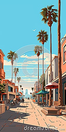 2d Flat Illustration Of Venice Beach Scene Cartoon Illustration