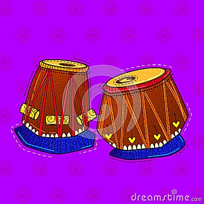 Illustration of desi indian art style musical instrument tabla. Stock Photo