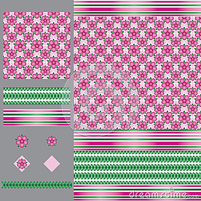 Arabic style flower gradient set seamless pattern Vector Illustration