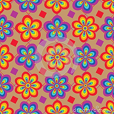 Rainbow flower symmetry diamond shape line kitchen seamless pattern Vector Illustration