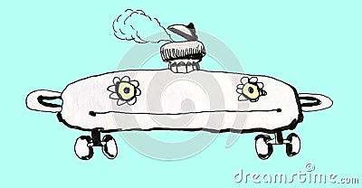 Cartoon robot, funny little character on wheels. Stock Photo