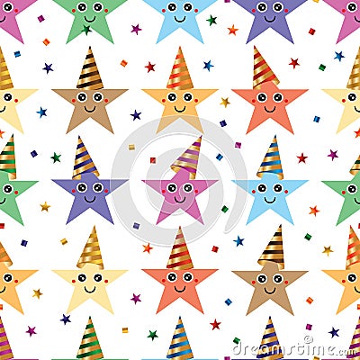 Star party hat cartoon symmetry seamless pattern Vector Illustration