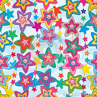 Star flower cute face vertical seamless pattern Vector Illustration