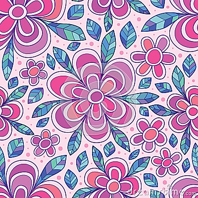 Flower line petal drawing dotted seamless pattern Vector Illustration