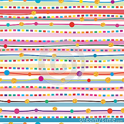 Horizonal lines dot colorful gold glitter seamless pattern Vector Illustration