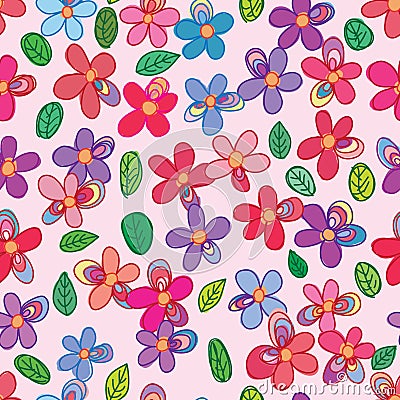 Flower style drawing many seamless pattern Vector Illustration