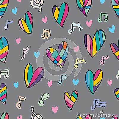 Love music note free drawing colorful seamless pattern Vector Illustration