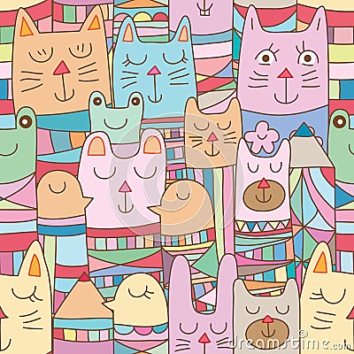 Kokeshi animal many seamless pattern Vector Illustration