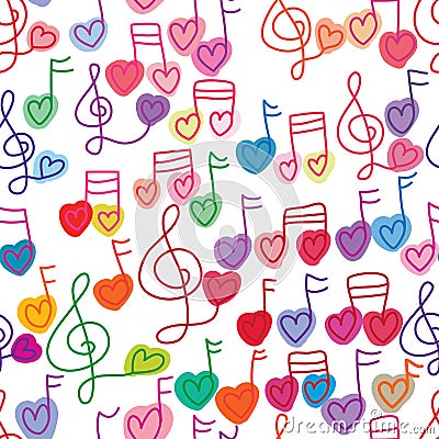 Love music note free paint seamless pattern Vector Illustration