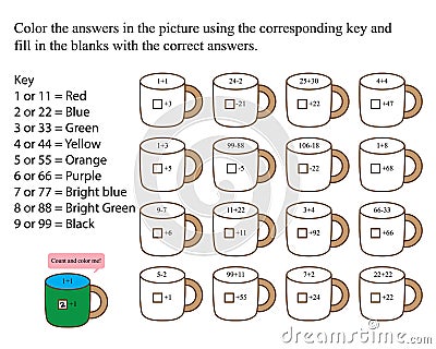 Tea cup count and color me Vector Illustration