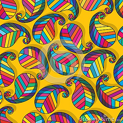 Paisley tribal colorful line seamless pattern Vector Illustration