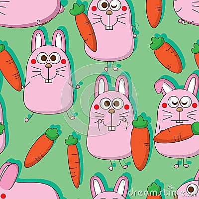 Rabbit carrot cartoon seamless pattern Vector Illustration