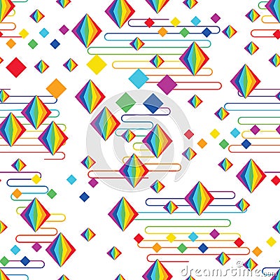 Rainbow diamond style free Japan cloud line seamless pattern Vector Illustration