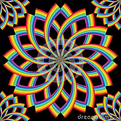 Rainbow line rotate flower symmetry seamless Vector Illustration