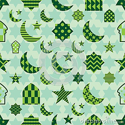 Ramadan element cut green pastel symmetry seamless pattern Vector Illustration