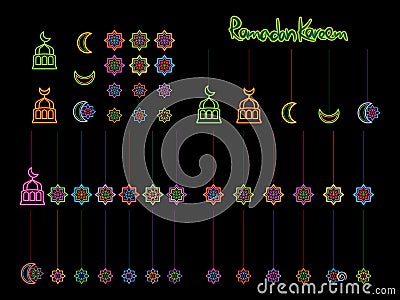 Singapore Malay Hari Raya Haji hang neon set Vector Illustration