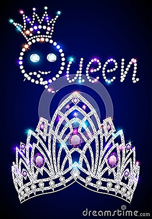 design with a shiny crown and the inscription Queen Vector Illustration