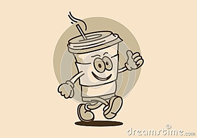 Illustration design of walking coffee cup Vector Illustration