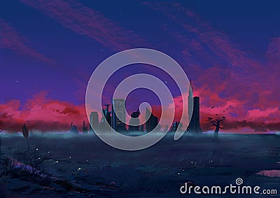 Illustration: The desolate outskirt of the City Stock Photo